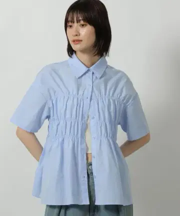 라이트 블루 반팔 셔링 셔츠