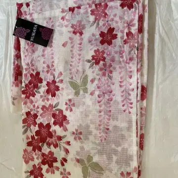 새상품 유카타 핑크 벚꽃 패턴 화이트 베이스