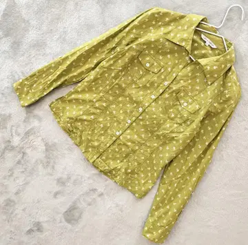 LAURA ASHLEY 오픈 카라 롤업 블라우스 그린 L