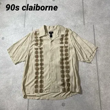 90s Claiborne 알로하 셔츠 오픈 카라 하와이안 셔츠 베이지 L