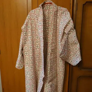 꽃무늬 코몬 기모노 면 소재 화이트 오렌지
