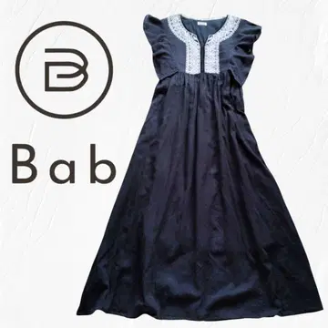 Bab 블랙 반팔 롱 원피스 거즈 프릴 자수 블랙