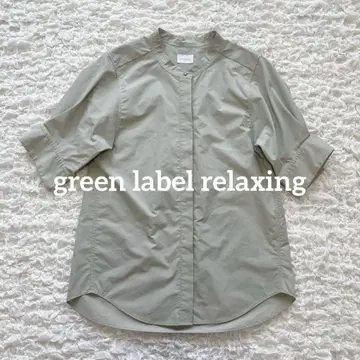 green label relaxing 밴드 카라 블라우스 5분 OLIVE