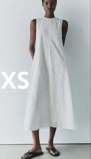 ZARA 자수 원피스 코튼 100% 화이트