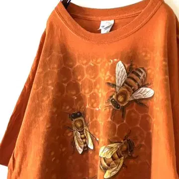 길단 꿀벌 Bee 벌집 티셔츠 XL 테라코타 오렌지 구제 의류