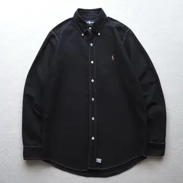 90s 랄프 로렌 버튼 다운 옥스퍼드 셔츠 블랙 자수 로고