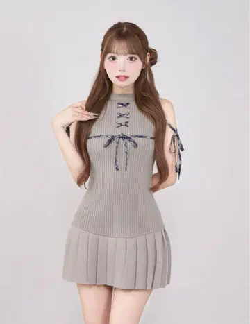 Darich 다리치 도킹 레이스업 미니 원피스 GRY Free