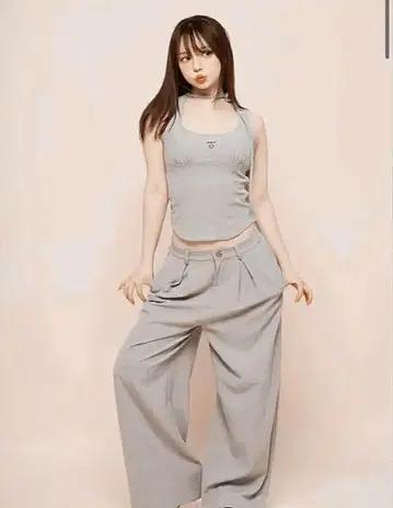 즉발 브라운 Donna 리본 팬츠 세트 업 앤 메리