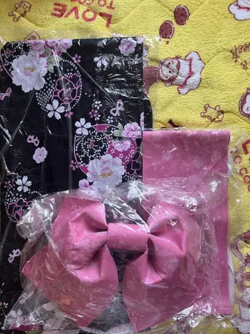 유카타 블랙 핑크 화이트 리본 벚꽃 3개 세트