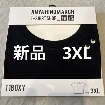 새상품 안야 힌드마치 유니클로 박스 티셔츠 블랙 3XL T1BOXY