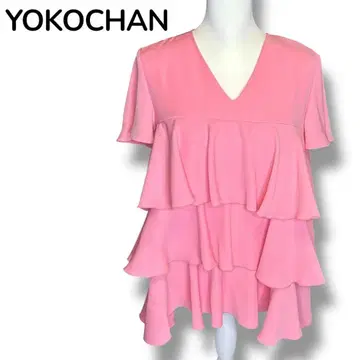 YOKOCHAN 프릴 핑크 튜닉 반팔 플리츠 일본제 프리