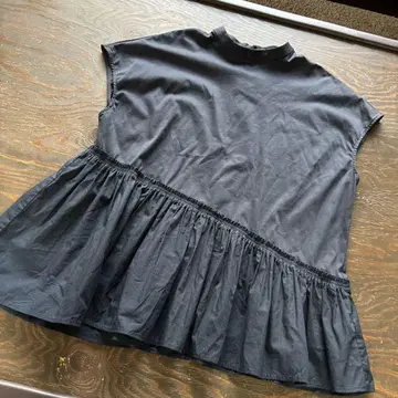 PLST 플라스테 네이비 비대칭 이소재 도킹 프릴 셔츠 M