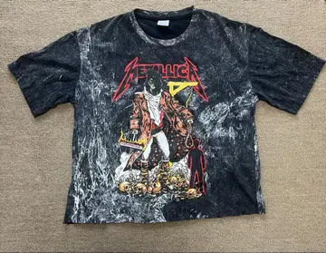 METALLICA 빈티지 블리치 가공 밴딩 티셔츠 메탈리카 락