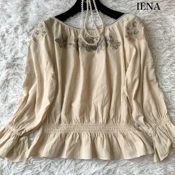 IENA 라메 자수 셔링 블라우스 자수 7부 소매 정가 16,000엔