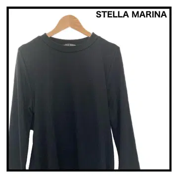 STELLA MARINA 등 오픈 무릎 기장 니트 원피스 긴팔 네이비