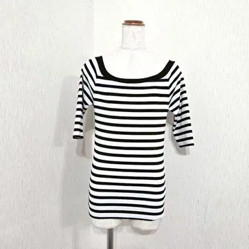 moussy 스퀘어 넥 보더 티셔츠 반소매 스트레치 (1)