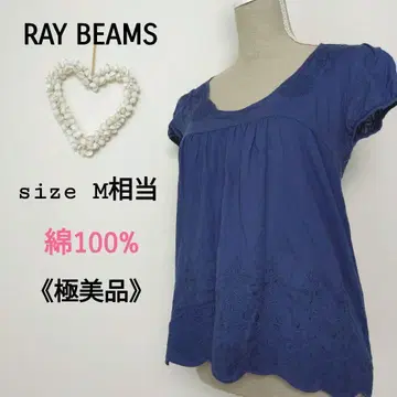 Ray BEAMS 코튼 자수 티셔츠 블루 반팔 M U넥