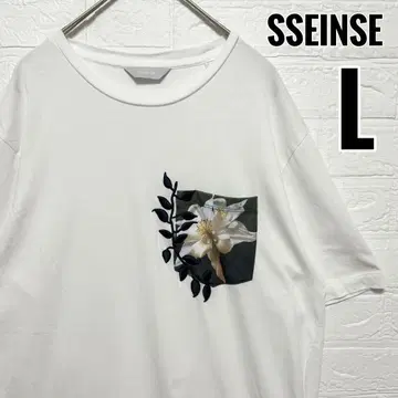 SSEINSE 이탈리아 센스 티셔츠 화이트 꽃무늬 자수 가슴 포켓 [L]