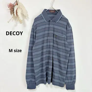 데코이 DECOY 피케 셔츠 M 긴팔 보더 블루 심플 스트라이프