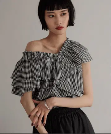 아지메 프릴 개더 SS 체크 롤리즈팜