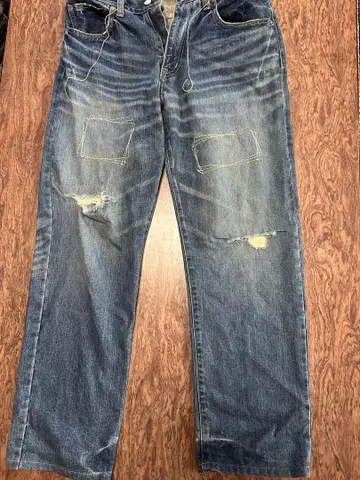 rehacer 데미지 가공 리페어 디자인 청바지 레인보우 스티치