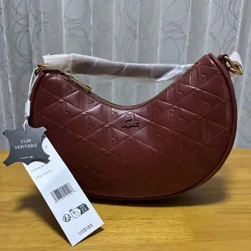 미사용 새상품 Lacoste 빨간색 가죽 숄더백 반달형 숄더백