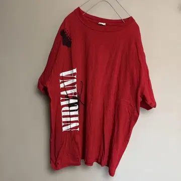 NIRVANA 너바나 로고 기타 티셔츠 빨간색 L 사이즈