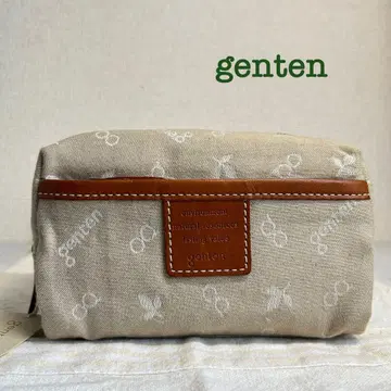 새상품급 genten 겐텐 파우치 크로스 펀칭 베이지