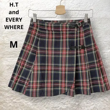 H.T and EVERY WHERE 체크 무늬 플리츠 랩 스커트 M
