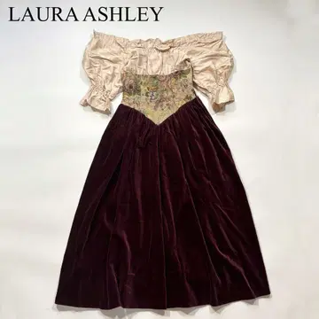 LAURA ASHLEY 벨로아 플라워 무늬 플레어 원피스 프릴 플라워