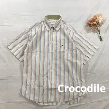 Crocodile 크로커다일 스트라이프 버튼 다운 반팔 셔츠 L 오렌지