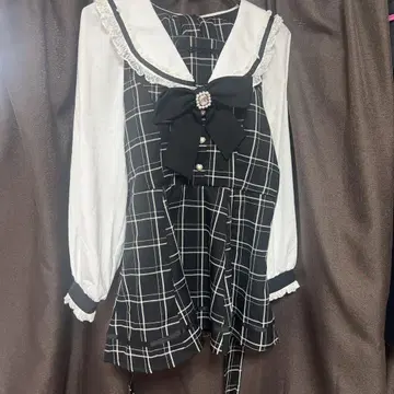리즈리사 블랙 체크 무늬 리본 포함 블라우스
