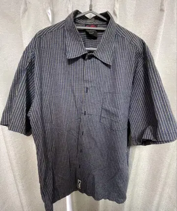 FUBU 체크 무늬 반팔 셔츠 XL 네이비 계열