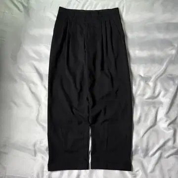 90s 빈티지 쓰리 턱 울 폴리 블랙 와이드 슬랙스