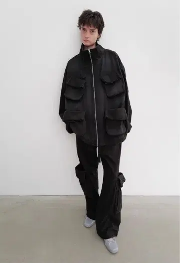 Open Yy 블랙 카고 팬츠 릴랙스 핏