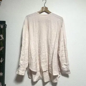 카구레 린넨 크루넥 풀오버 핑크
