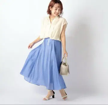 노리즈 시어 슬라브 미디 플레어 스커트 블루 36