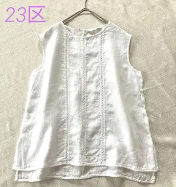 새상품급 23구 LIBECO 블라우스 슬리브리스 린넨 화이트