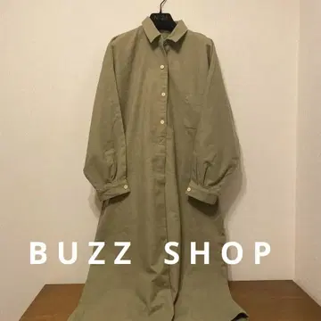 빈티지] BUZZ SHOP 올리브색 버튼 업 롱 원피스