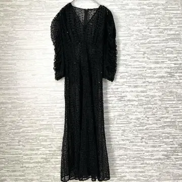 블랙 레이스 롱 드레스 파티 경사 결혼식 원피스 리본