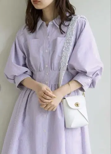 내추럴 꾸뛰르 벌룬 슬리브 셔츠 원피스