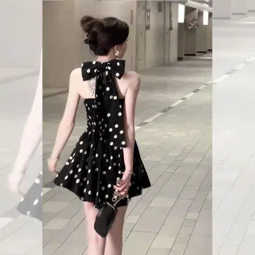 물방울 패턴 슬리브리스 미니 원피스