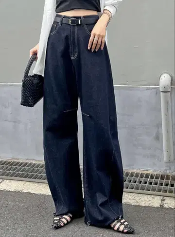 Re:EDIT 밑단 프린지 배럴 레그 데님 빵 LC 사이즈