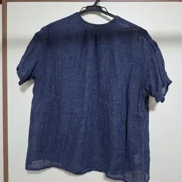 나카가와 마사시치 상점 린넨 100% 네이비 반팔 셔츠