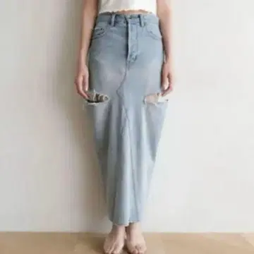 SeaRoomlynn 사이드 컷 데님 롱 스커트