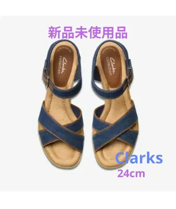 미사용 새상품 Clarks 클락스 웨지솔 샌들 데님 24cm