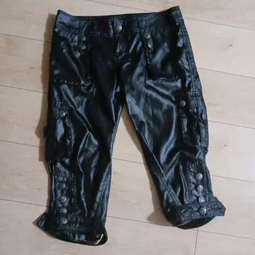 CECIL McBEE 블랙 카고 팬츠 가죽풍 4포켓 펑크 록