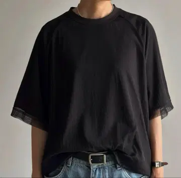 ARULLE 얇은 명주 그물 도킹 컷 스티치 블랙