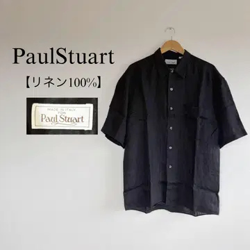 PaulStuart 린넨 100% 린넨 셔츠 블랙 버튼 셔츠 반팔