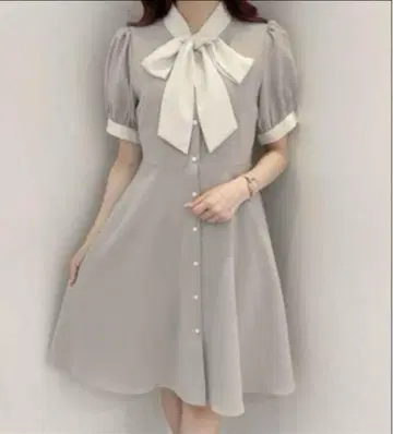 evelyn 바이컬러 리본 OP 그레이